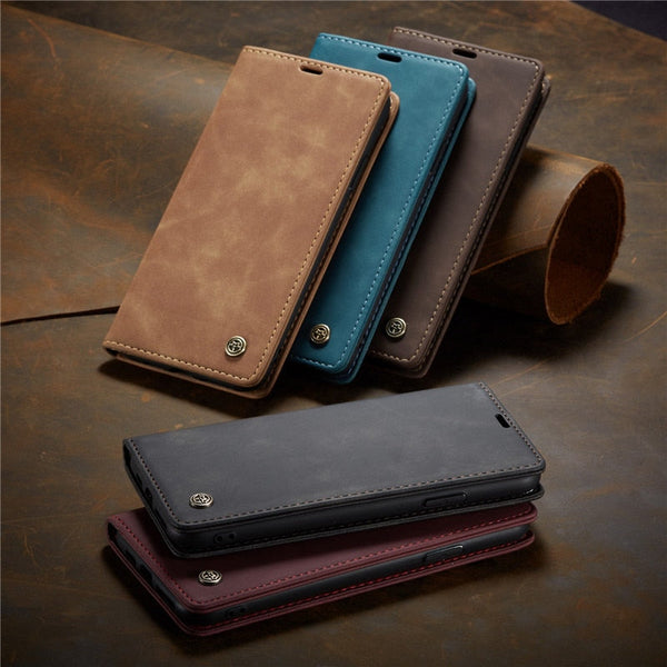 Magnetic Matte Leather Luxury Wallet Card Stand Flip Phone Case