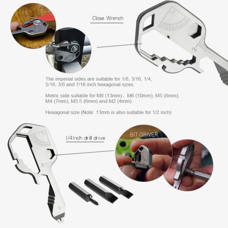Geary 24-in-1 Multifunctional Durable Stainless Steel Key Shaped Pocket Tool