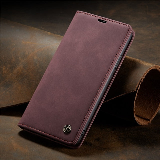 Magnetic Matte Leather Luxury Wallet Card Stand Flip Phone Case