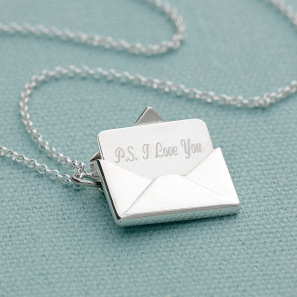 Personalized Silver Envelopev Necklace with Engraved Insert - Valentine's Day Gift