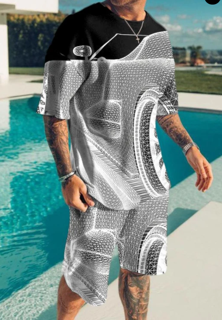 Men's Fashion Abstract Printed Shorts Suit