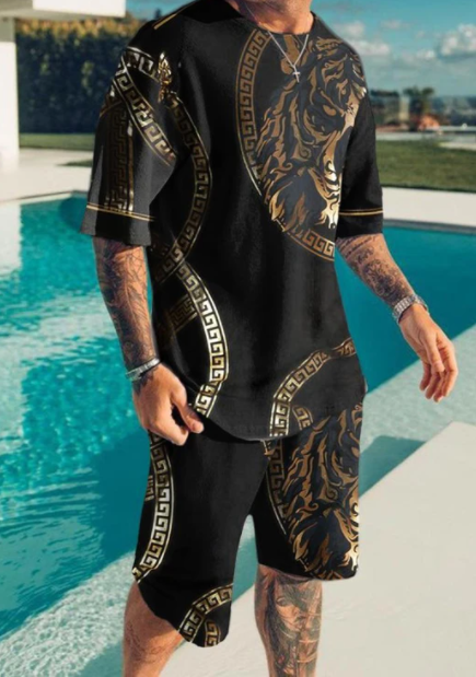 Men's Fashion Abstract Printed Shorts Suit