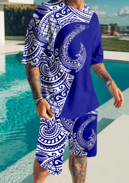 Men's Fashion Abstract Printed Shorts Suit