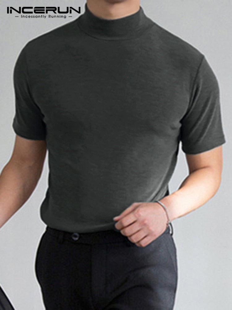 Mens High Neck Slim Fit T-shirt