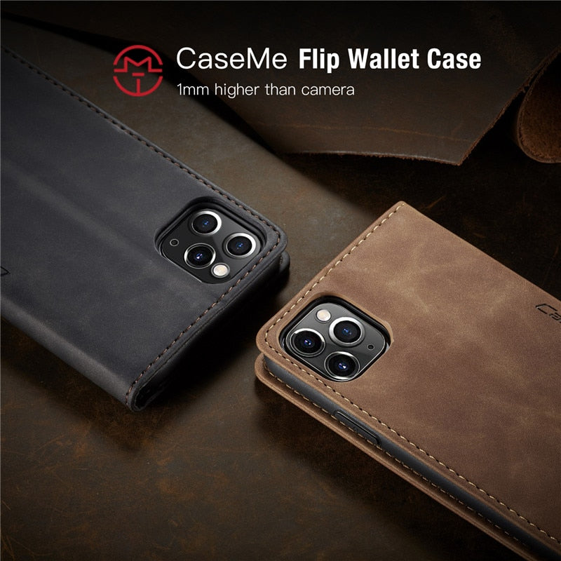 Magnetic Matte Leather Luxury Wallet Card Stand Flip Phone Case