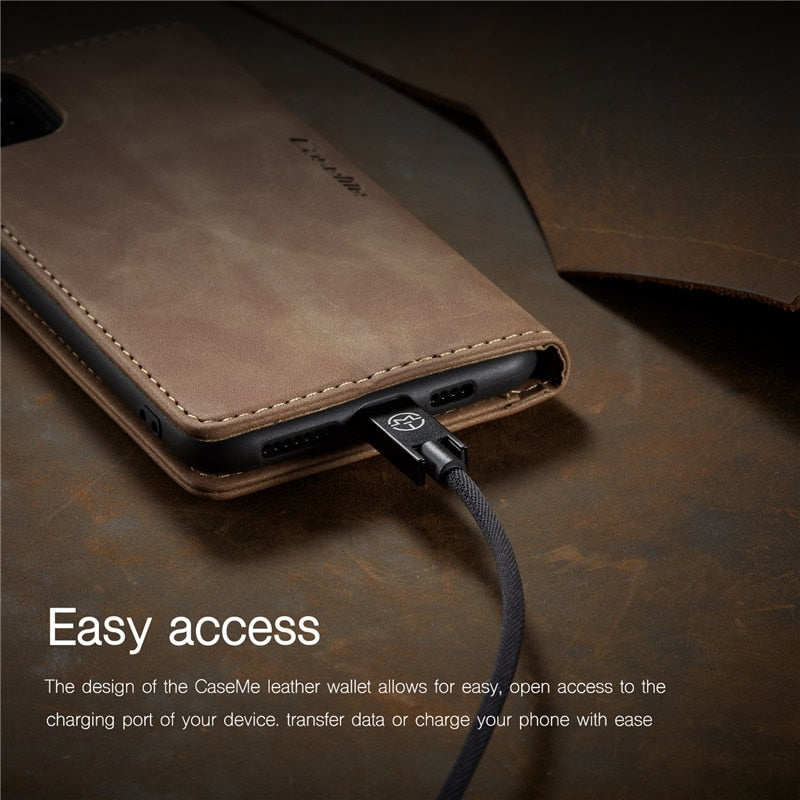 Magnetic Matte Leather Luxury Wallet Card Stand Flip Phone Case