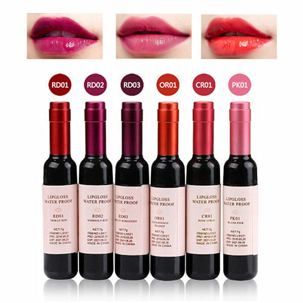 Wine Lip Tint Wine Lipgloss Waterproof Bottle Style Set (6 color)