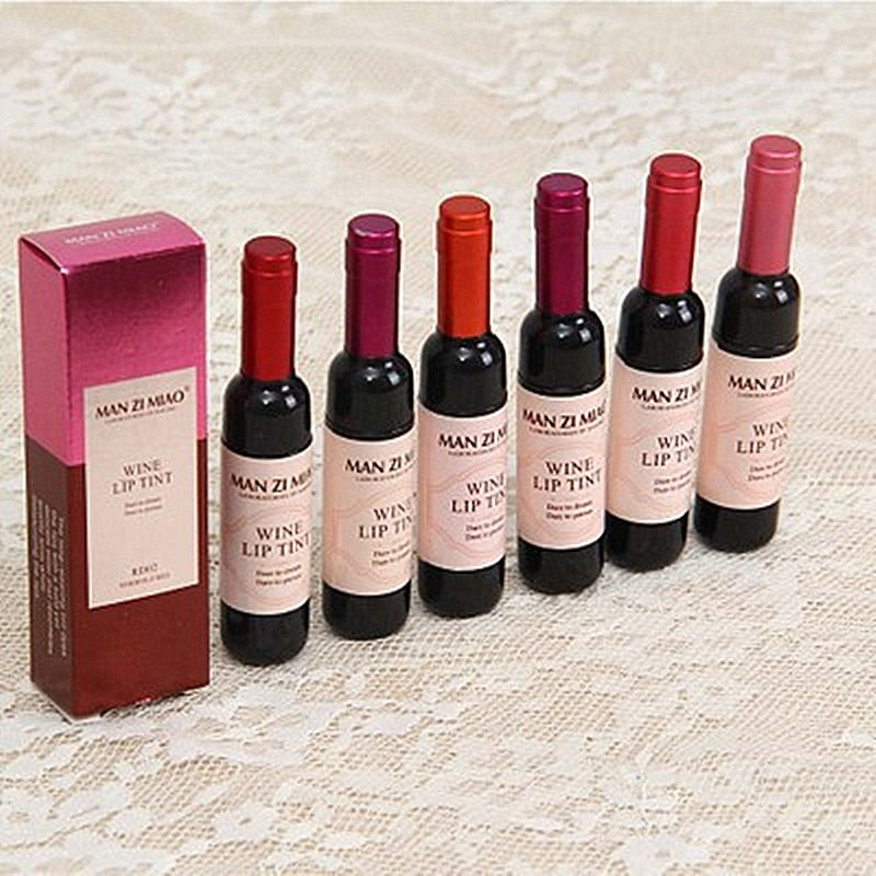 Wine Lip Tint Wine Lipgloss Waterproof Bottle Style Set (6 color)