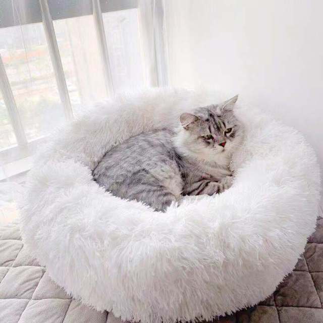 Fluffy Calming Donut Dog Bed for Cats & Dogs, Washable Plush Large Dog Sofa for Pets