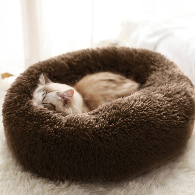 Fluffy Calming Donut Dog Bed for Cats & Dogs, Washable Plush Large Dog Sofa for Pets