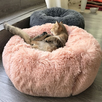 Fluffy Calming Donut Dog Bed for Cats & Dogs, Washable Plush Large Dog Sofa for Pets