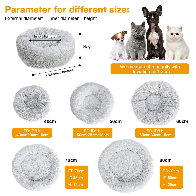 Fluffy Calming Donut Dog Bed for Cats & Dogs, Washable Plush Large Dog Sofa for Pets