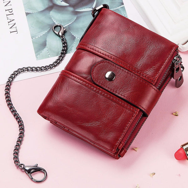 Genuine Leather Anti-theft Retro Wallet With Chain