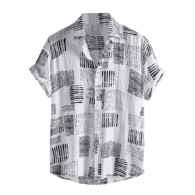 Men's Solid Color Print Casual Short-Sleeved Shirt Whith Chest Pocket