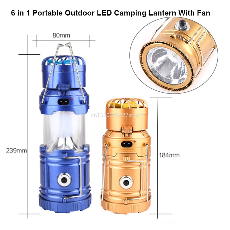 6 in 1 Portable Outdoor LED Camping Lantern With Fan