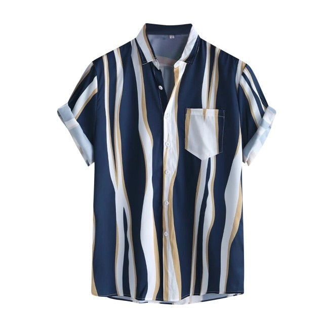 Men's Solid Color Print Casual Short-Sleeved Shirt Whith Chest Pocket