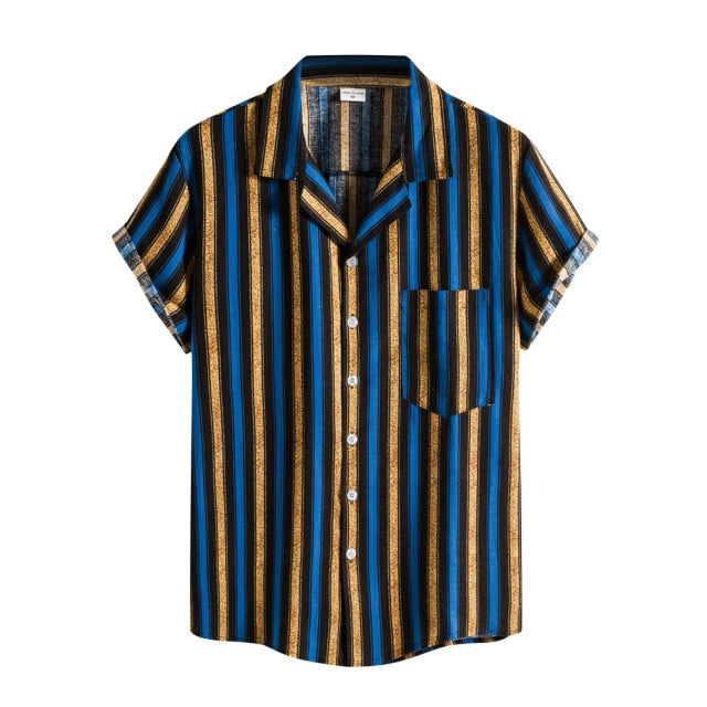 Men's Solid Color Print Casual Short-Sleeved Shirt Whith Chest Pocket