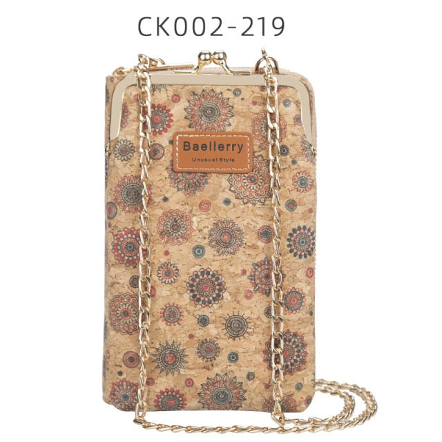 ANTI RFID THEFT WOOD GRAIN CHAIN CROSSBODY PHONEBAG (VERTICAL)