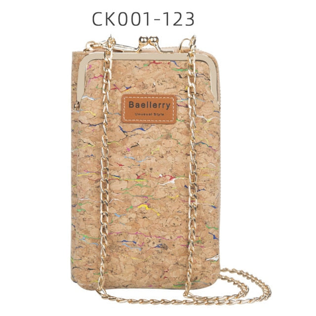 ANTI RFID THEFT WOOD GRAIN CHAIN CROSSBODY PHONEBAG (VERTICAL)