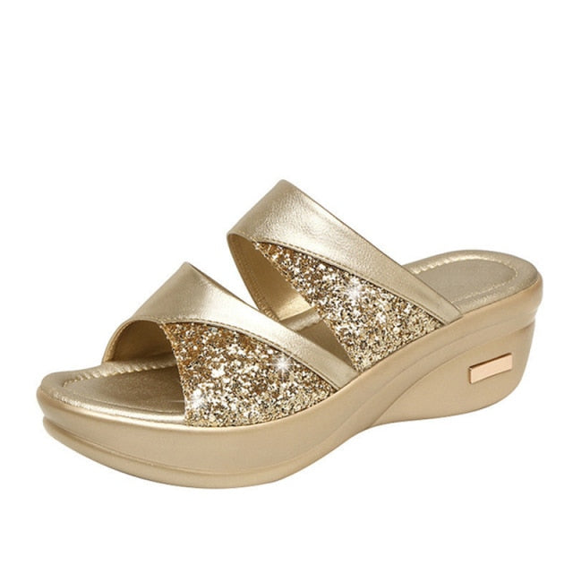 Summer Glitter PU Wedge Platform Comfortable Sandals For Women