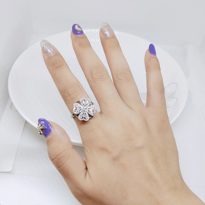 Four-Leaf Heart Shape Adjustable Rotating Ring