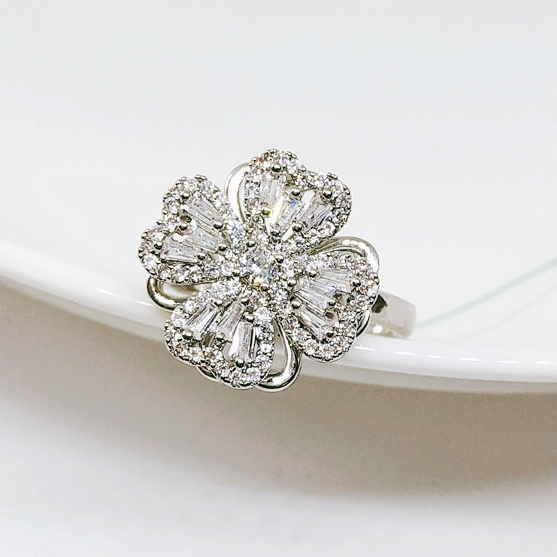 Four-Leaf Heart Shape Adjustable Rotating Ring