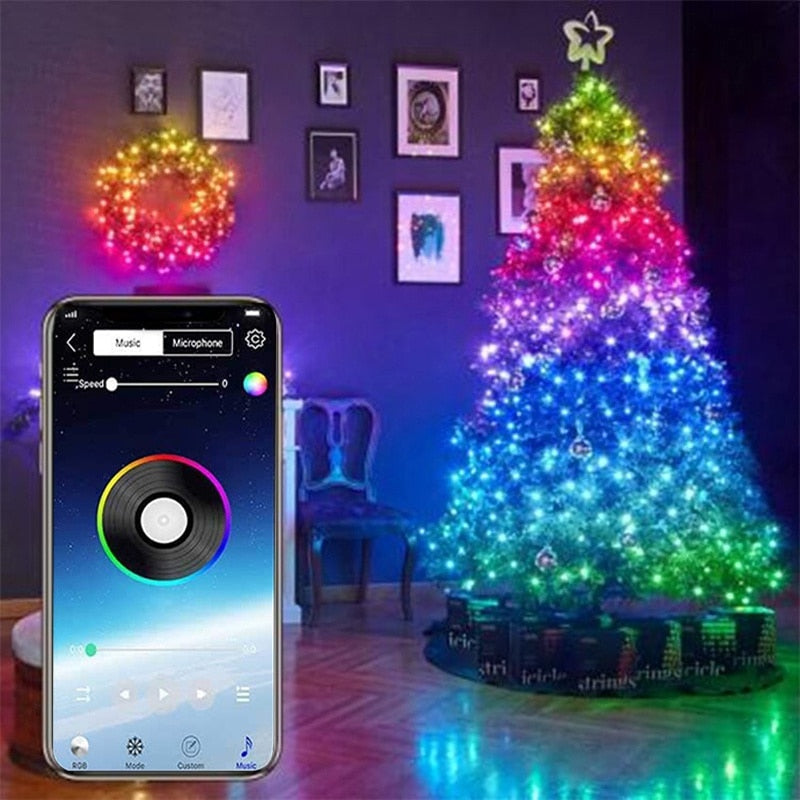 Christmas Tree Led String Lights with Smart Bluetooth App Remote Control Christmas Home Decor Fairy Lights Garland