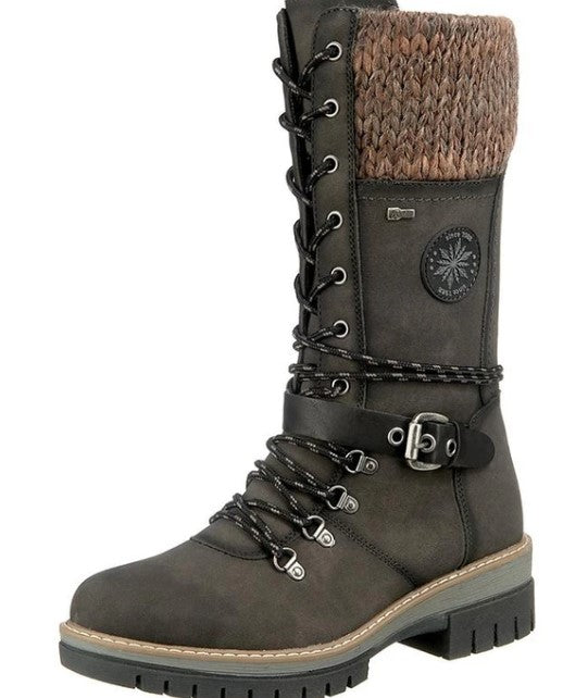 BUCKLE LACE KNITTED MID-CALF BOOTS