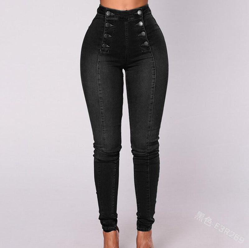 Double Breasted High Waist Skinny Jeans