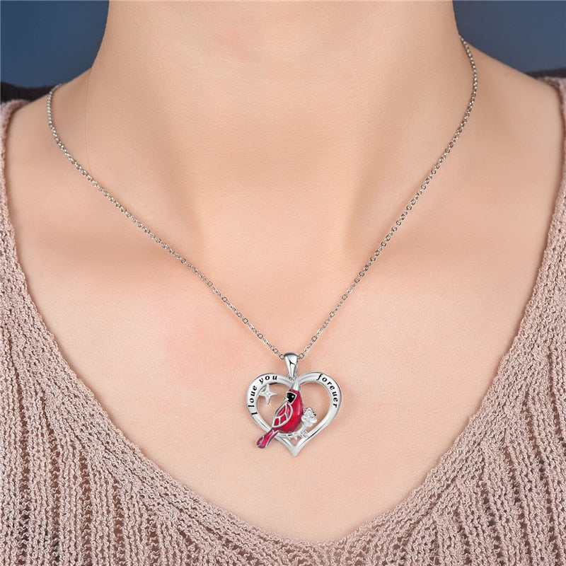 Cardinal Heart Pendant Necklace