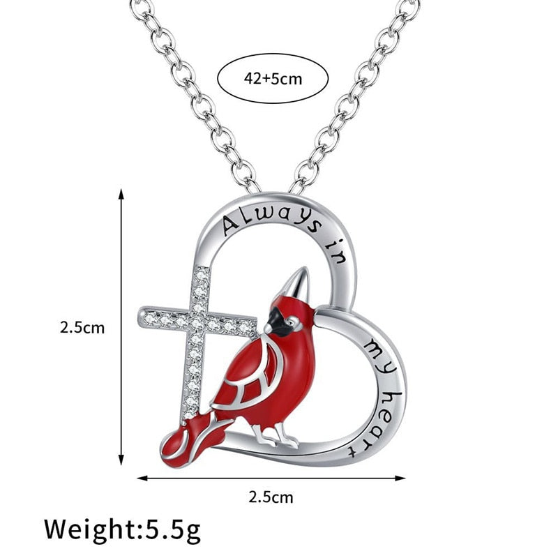 Cardinal Heart Pendant Necklace