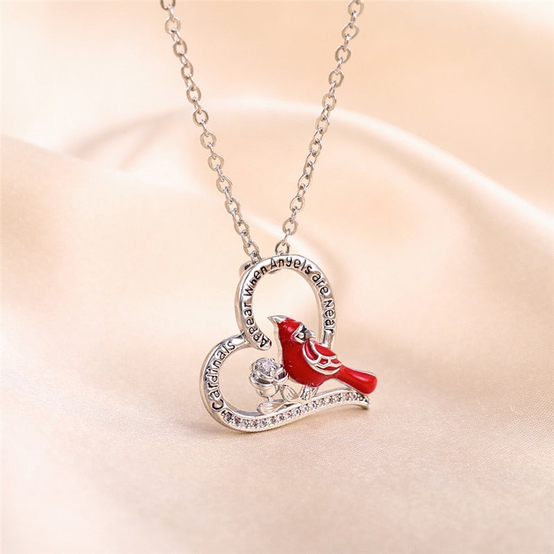 Cardinal Heart Pendant Necklace