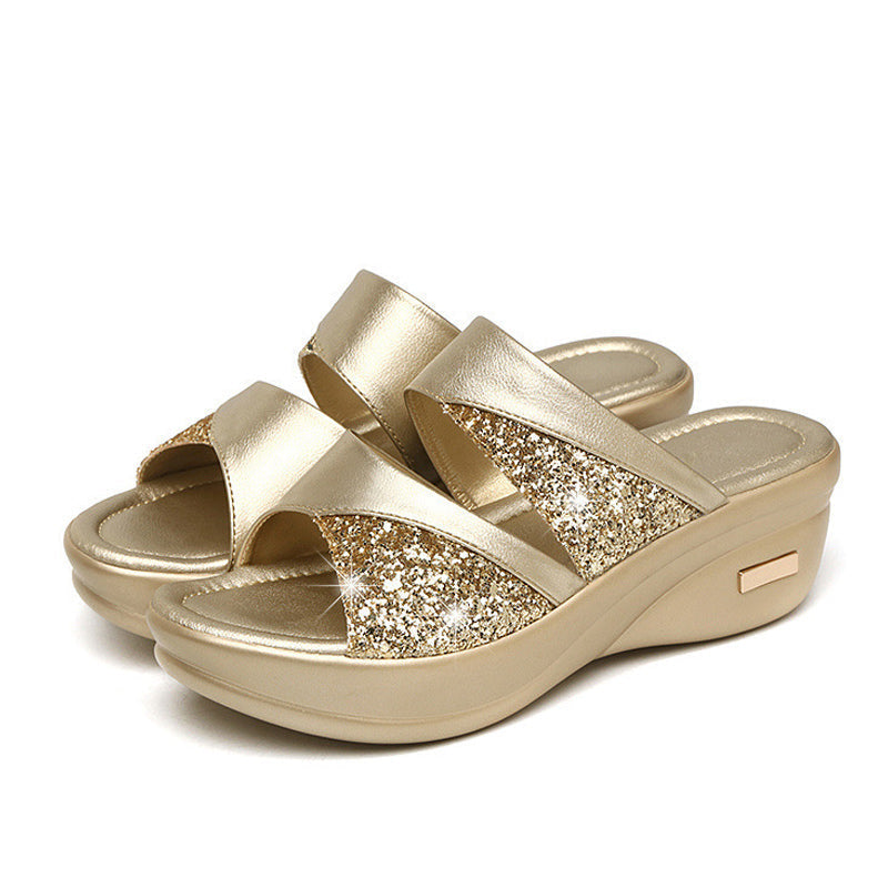 Summer Glitter PU Wedge Platform Comfortable Sandals For Women