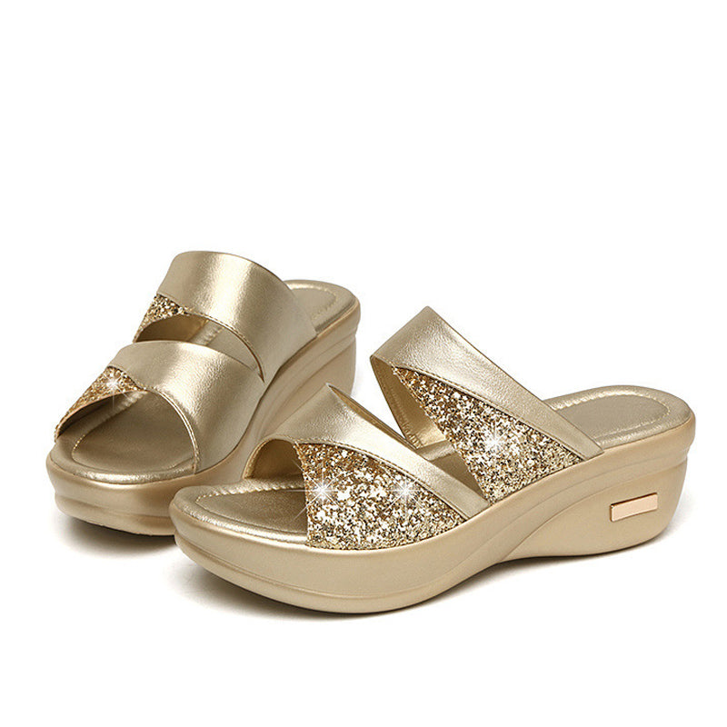 Summer Glitter PU Wedge Platform Comfortable Sandals For Women