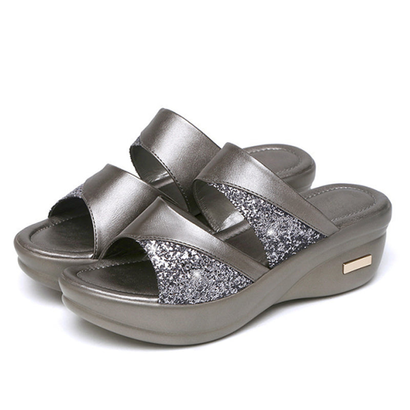 Summer Glitter PU Wedge Platform Comfortable Sandals For Women