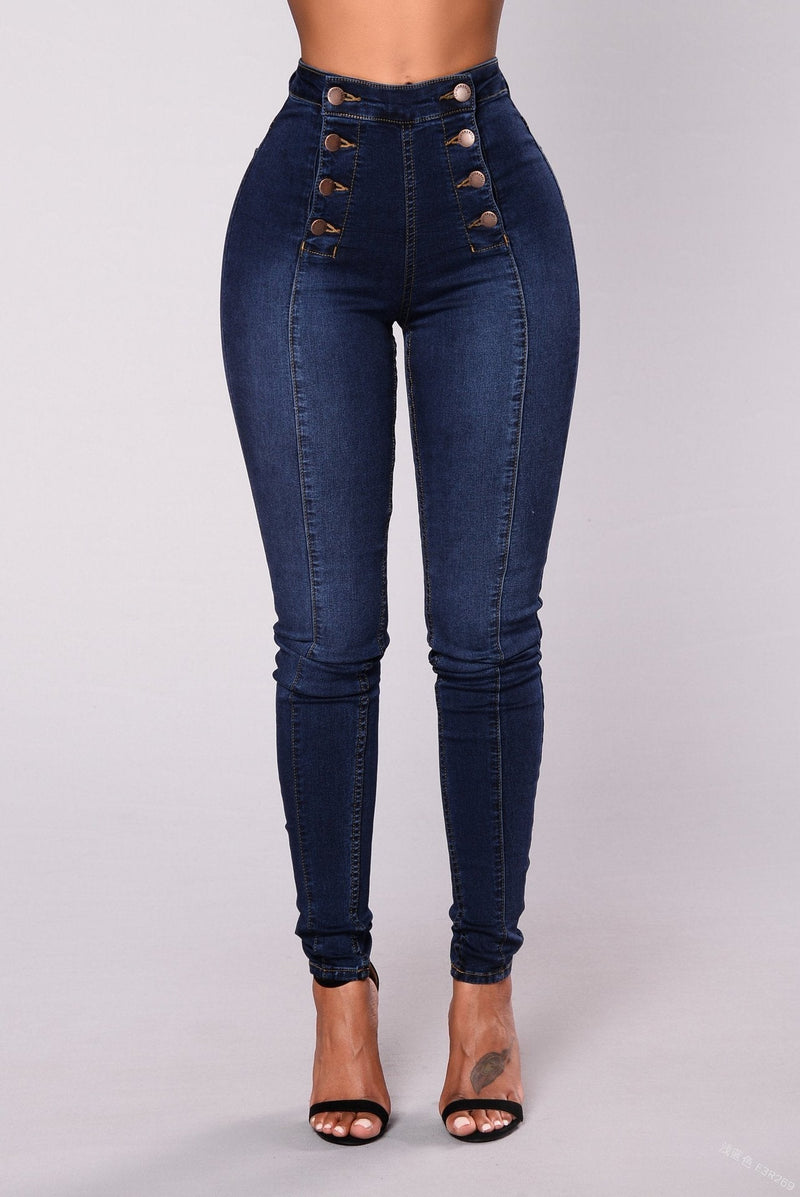 Double Breasted High Waist Skinny Jeans