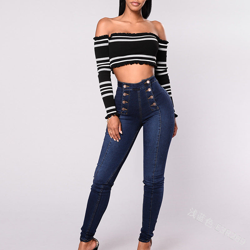 Double Breasted High Waist Skinny Jeans