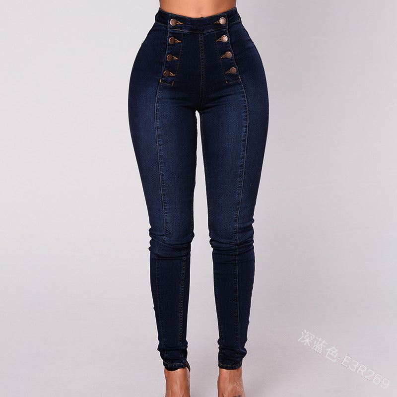 Double Breasted High Waist Skinny Jeans